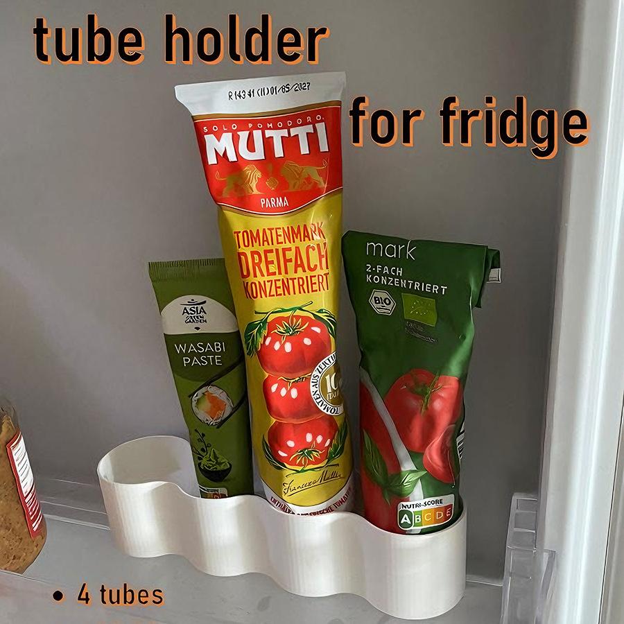1Pc White Tube Holder, Suitable for 4 Tubes — Designed for Refrigerators and Pantry Storage, Ideal for Mustard, Mayonnaise