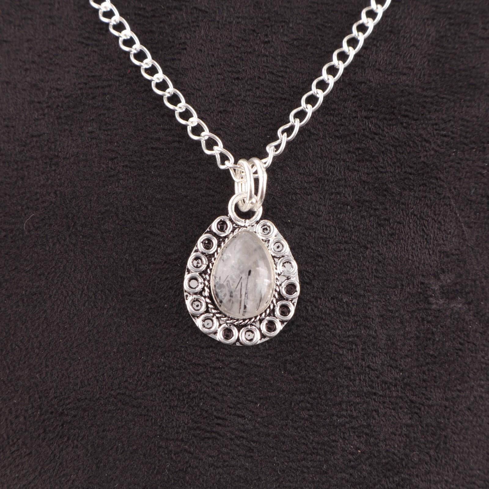 

Груша Натуральный Черный Рутил Стерлинговое Серебро Элегантное Помолвочное Этническое Бохо Подвеска PP-26-23