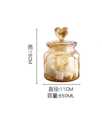 Amber Glass Sealed Jar Storage Bottle with Lid Large Capacity Transparent Heart-shaped Coffee Bean Storage Jar Kitchen Container