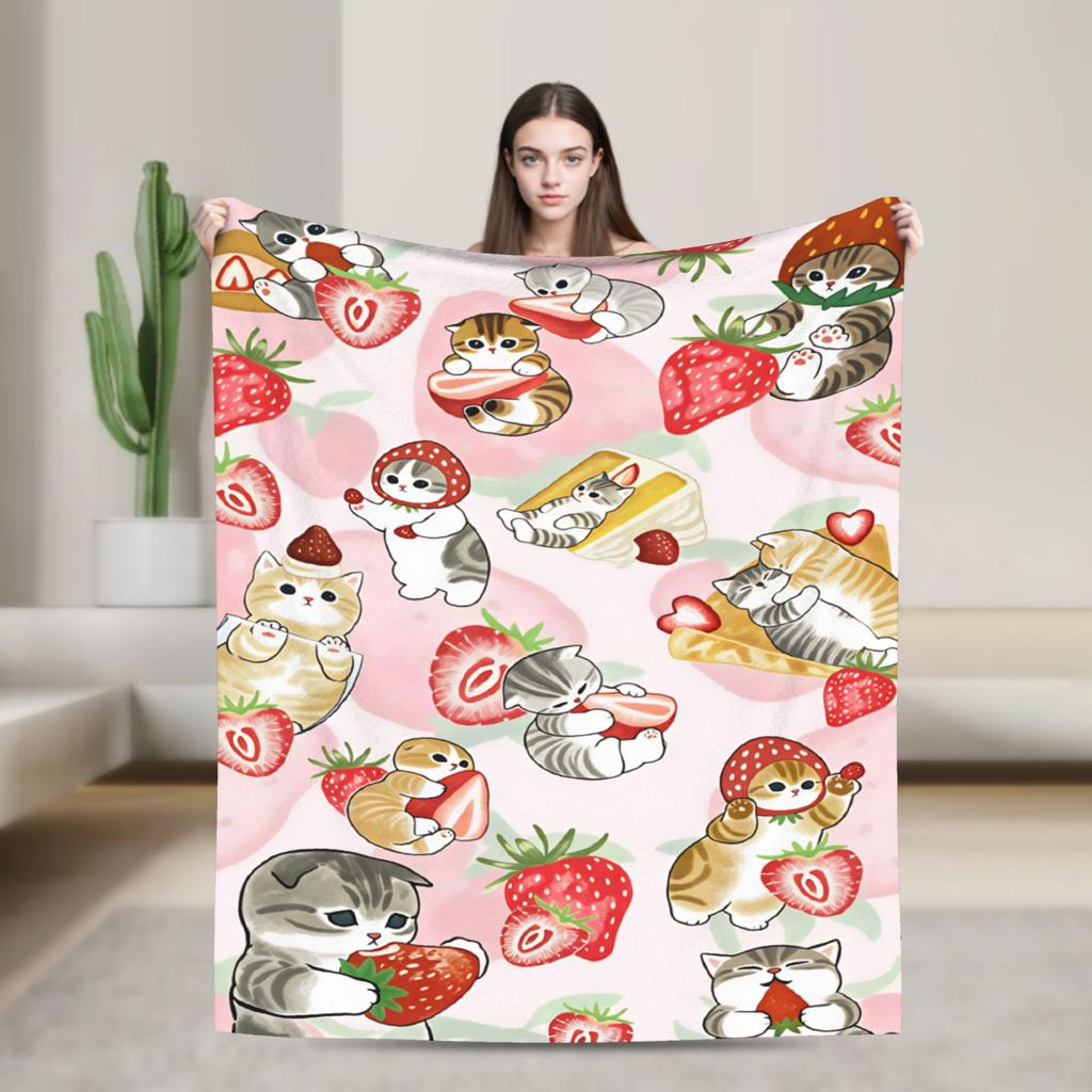 Mofusand Japanese Shark Cat Blankets Quality Warm Cozy Throw Blanket Autumn Picnic Chair Sofa Bed Graphic Bedspread