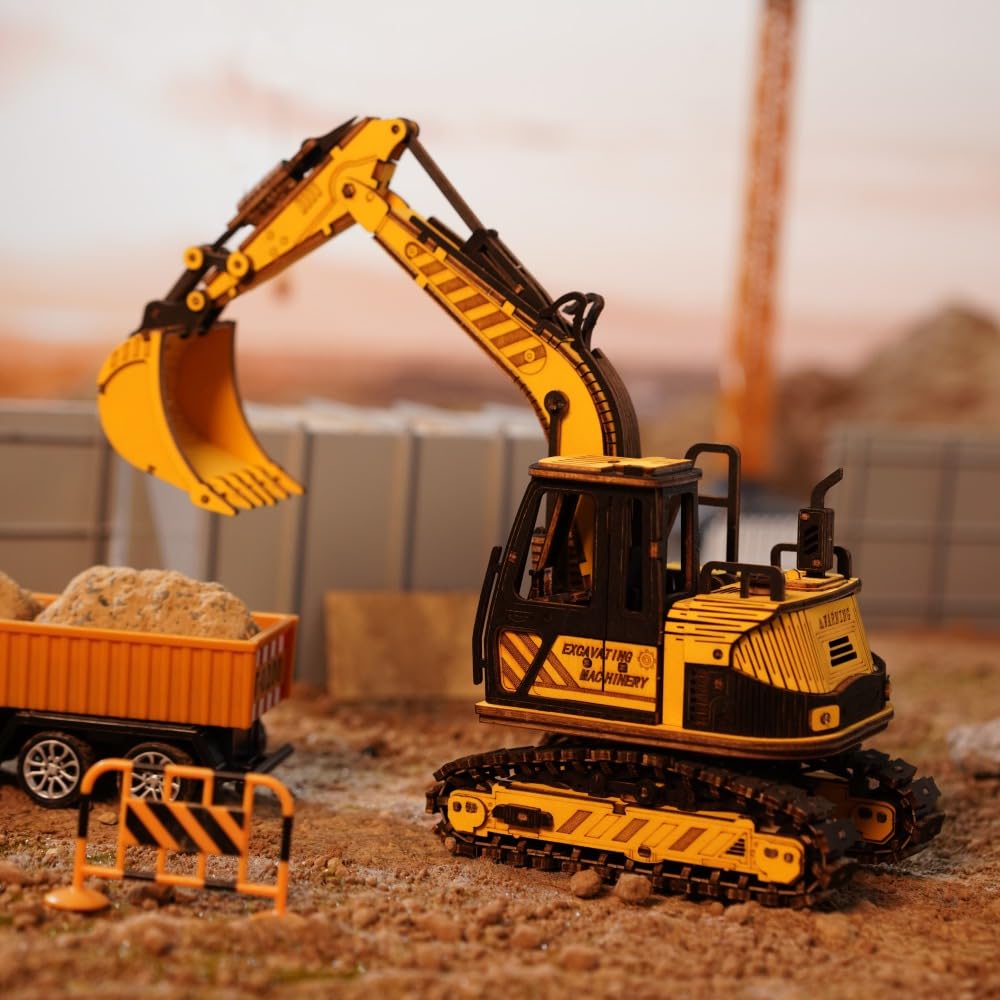 Japanese Manual Robotime 3D Wood Puzzle Working Car Series Series Tsukurunsu® [Official sales/Japanese Included] (Excavatar)