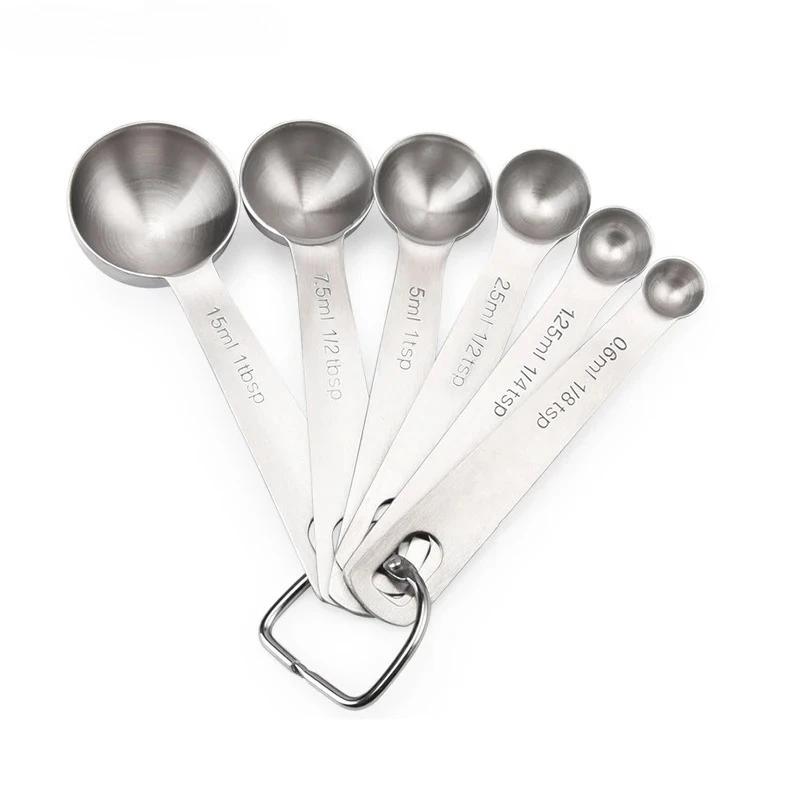 2025 Hot 6pcs/set Food-grade Stainless Steel Measuring Spoon Set Sugar Coffee Powder Spice Measure Scoop Kitchen Baking Tool