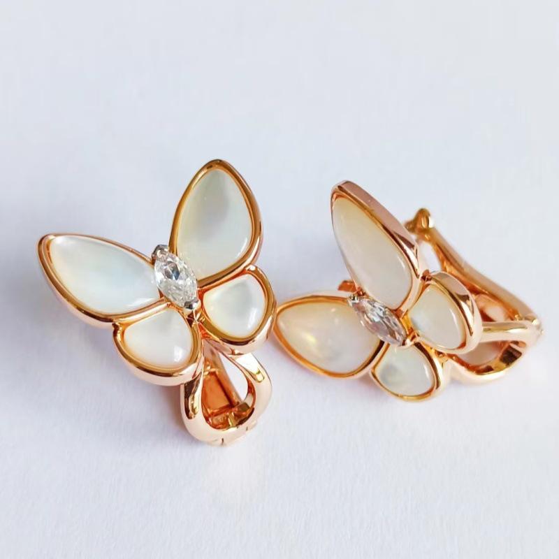 18K Rose Gold Plated Sterling Silver Butterfly & Clover Necklace with White Mother-of-Pearl