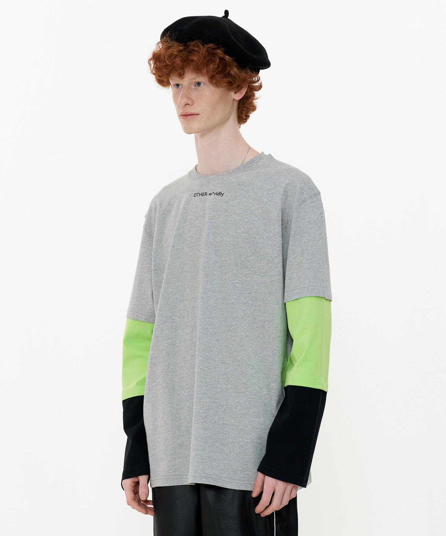 Ader Worldly Triple Sleeve T-Shirt [Gray Green Black] Light Gray/Free