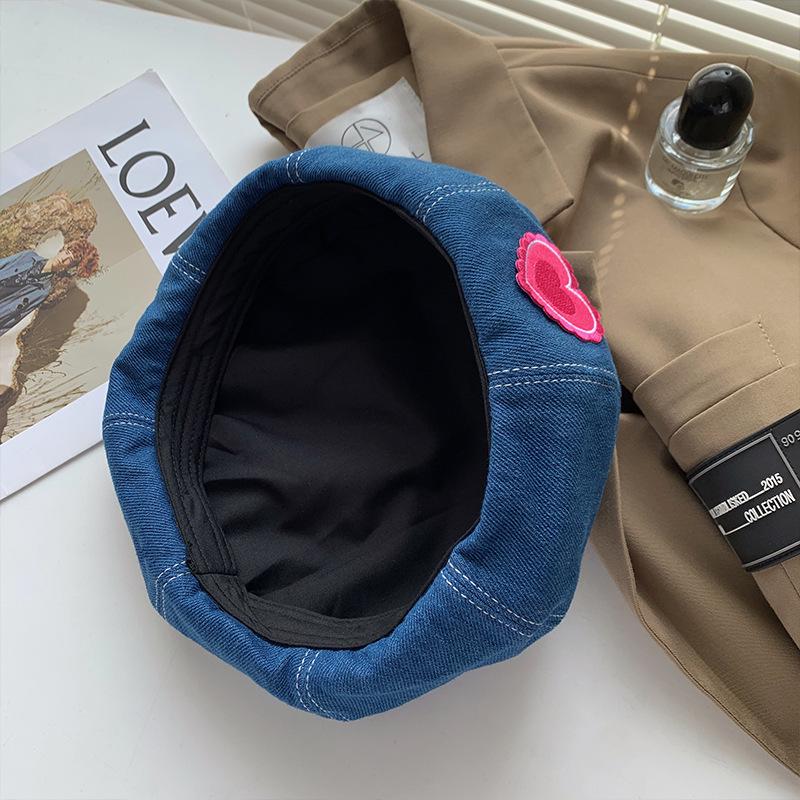 2025 New Women's Japanese & Korean Retro Denim Octagonal Beret - Fashionable, Face-Flattering Painter Hat