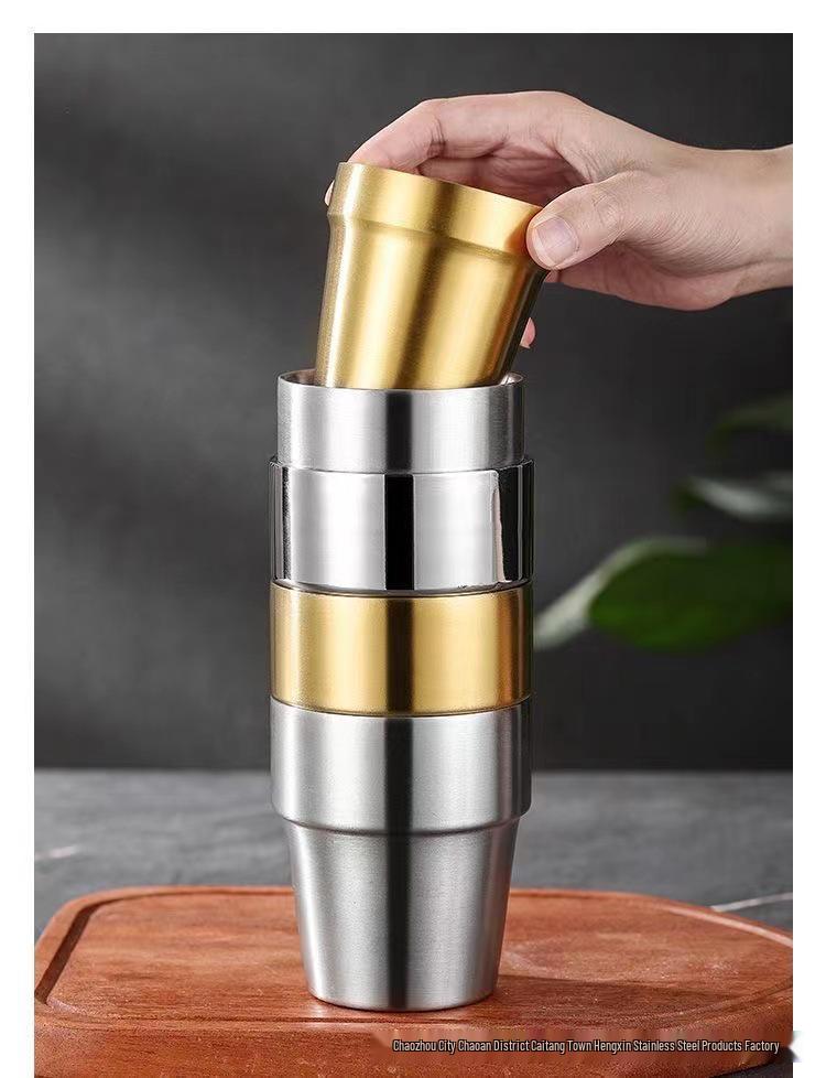 Korean Style Double Layer Insulated 304 Stainless Steel Cup for Water, Tea, Coffee, Beer, and Cold Drinks