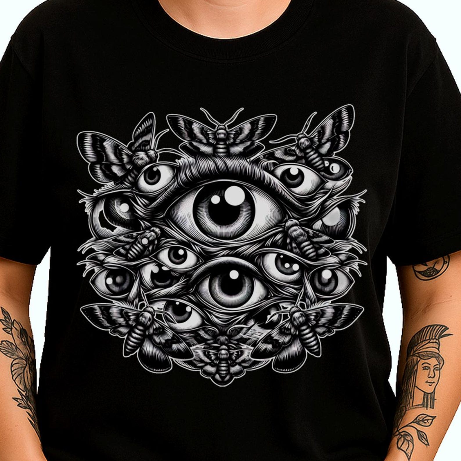 Odd Moths Eyeballs T-Shirt | Weirdcore Insects Tee | Dark Gothic Cryptid Gift XL