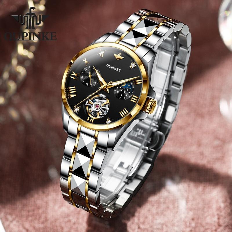 OUPINKE Waterproof Moon Phase Tourbillon Automatic Mechanical Watch Women's Watch Women's Watch