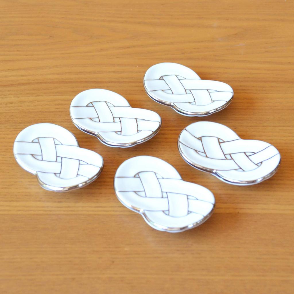 Chopstick Rest 5 Piece Set New Year Fashionable Cute Arita Ware Celebratory Knot Silver