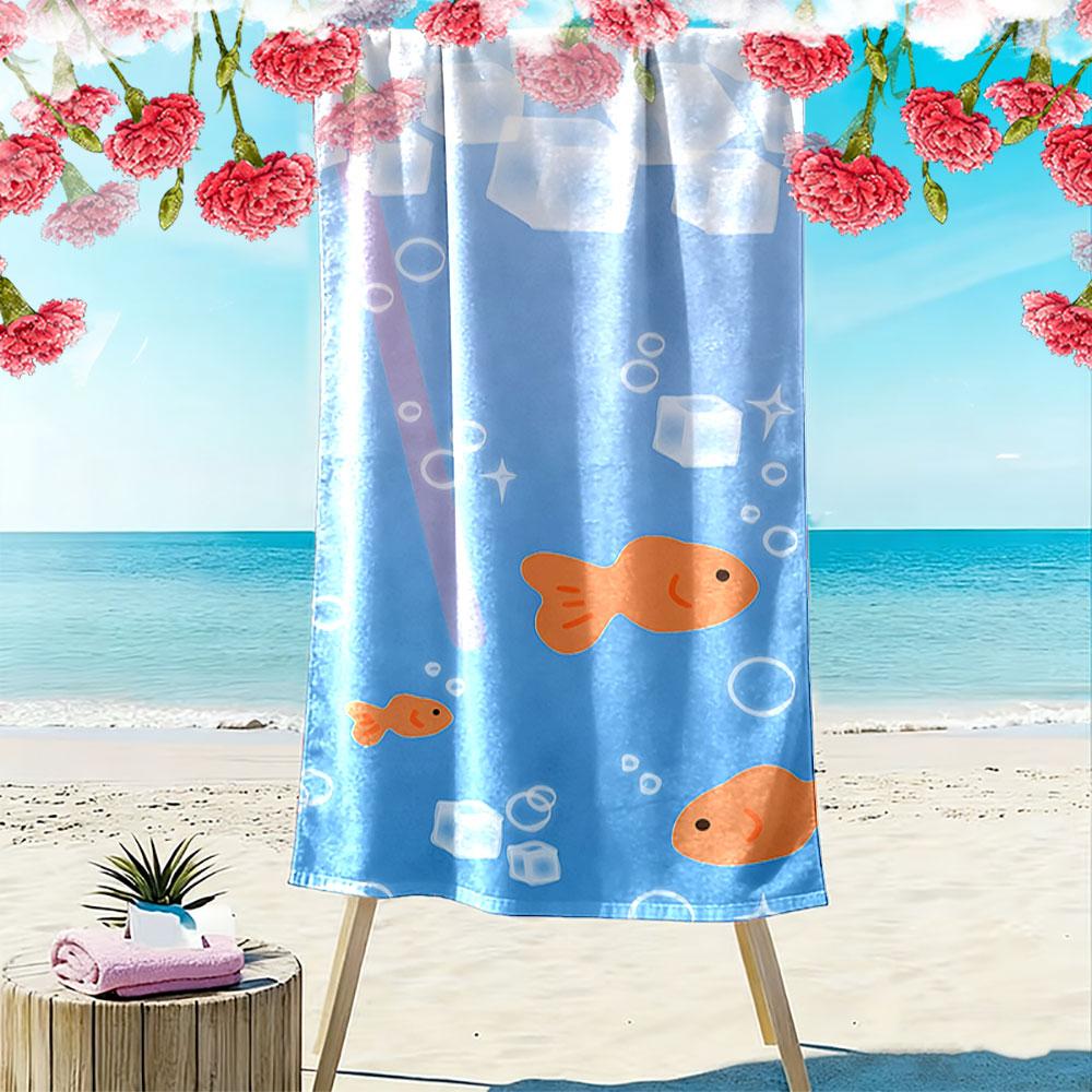 Cartoon Fish and Bubbles Towel Beach Towel Quick-drying for Travel Outdoor Sports Jogging Beach and Swimming