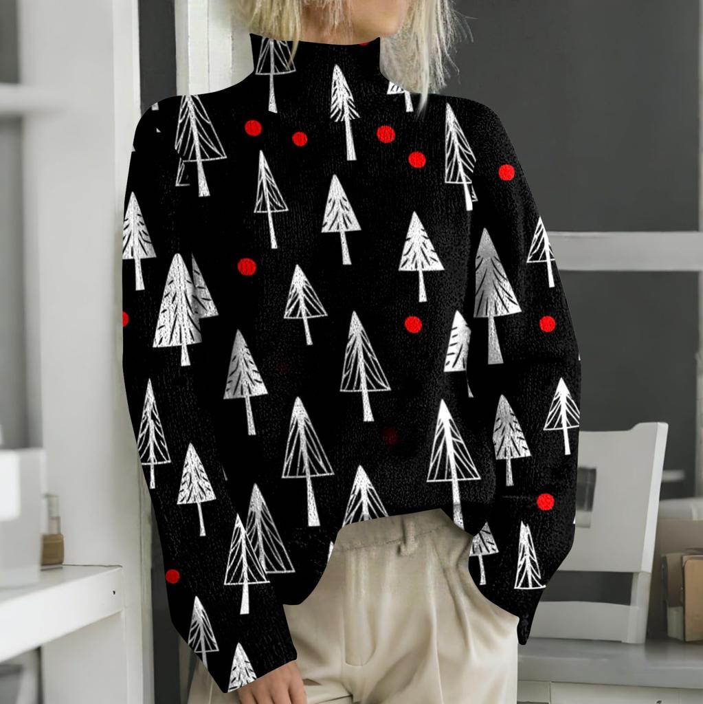 Christmas Sweatshirts For Women Knit Sweater Cute Shirt Fall Turtleneck Pullover Tops