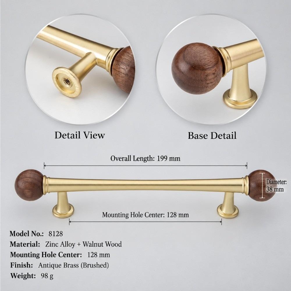 Luxury Walnut Cabinet Pull Handle Marble Solid Wood Drawer Knob Sturdy Smooth Wardrobe Door Handle Furniture Hardware
