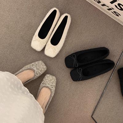 Französischer Samt flacher Boden sanfte Oma Schuhe Damen Herbst und Winter Feenwind weicher Boden mit Rock Schleife Samt Bohnenschuhe