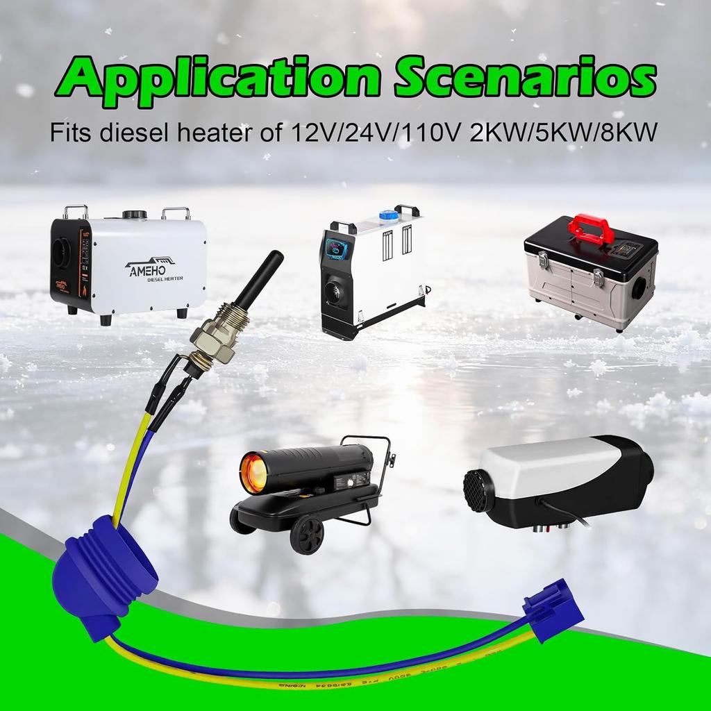 Glow Plug Repair Kit, Ceramic Glow Plug & Gaskets for 12V/24V/110V Diesel Heater, Diesel Heater Repair Kit Compatible with RV Car Truck Boat Camper