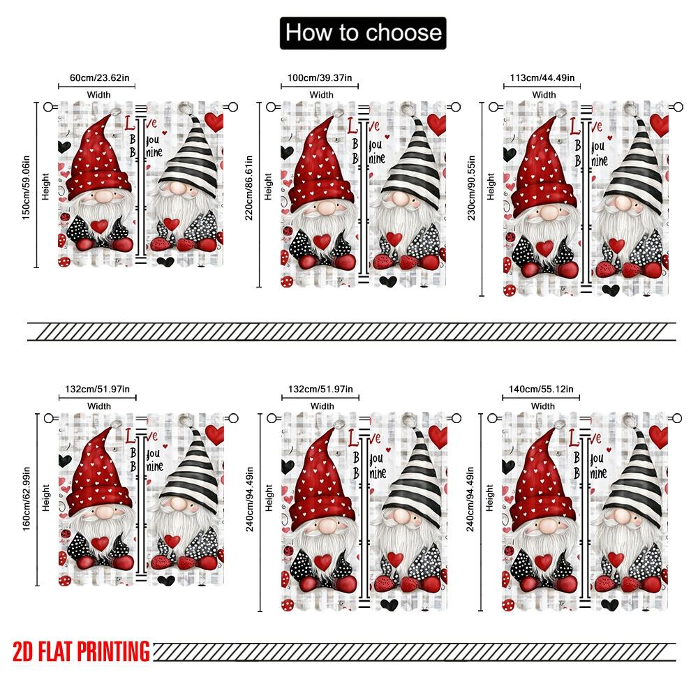 2pcs,2D Plane Printing Creative Curtains ValentineGnomes Versatile Durable Polyester (without Rod) Decorations Inside Perfect
