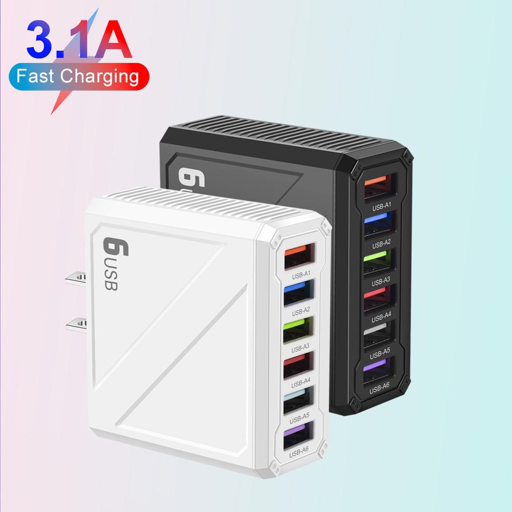 3.1A 6-Port USB Charger with EU/US/UK/KR Plug Adapters