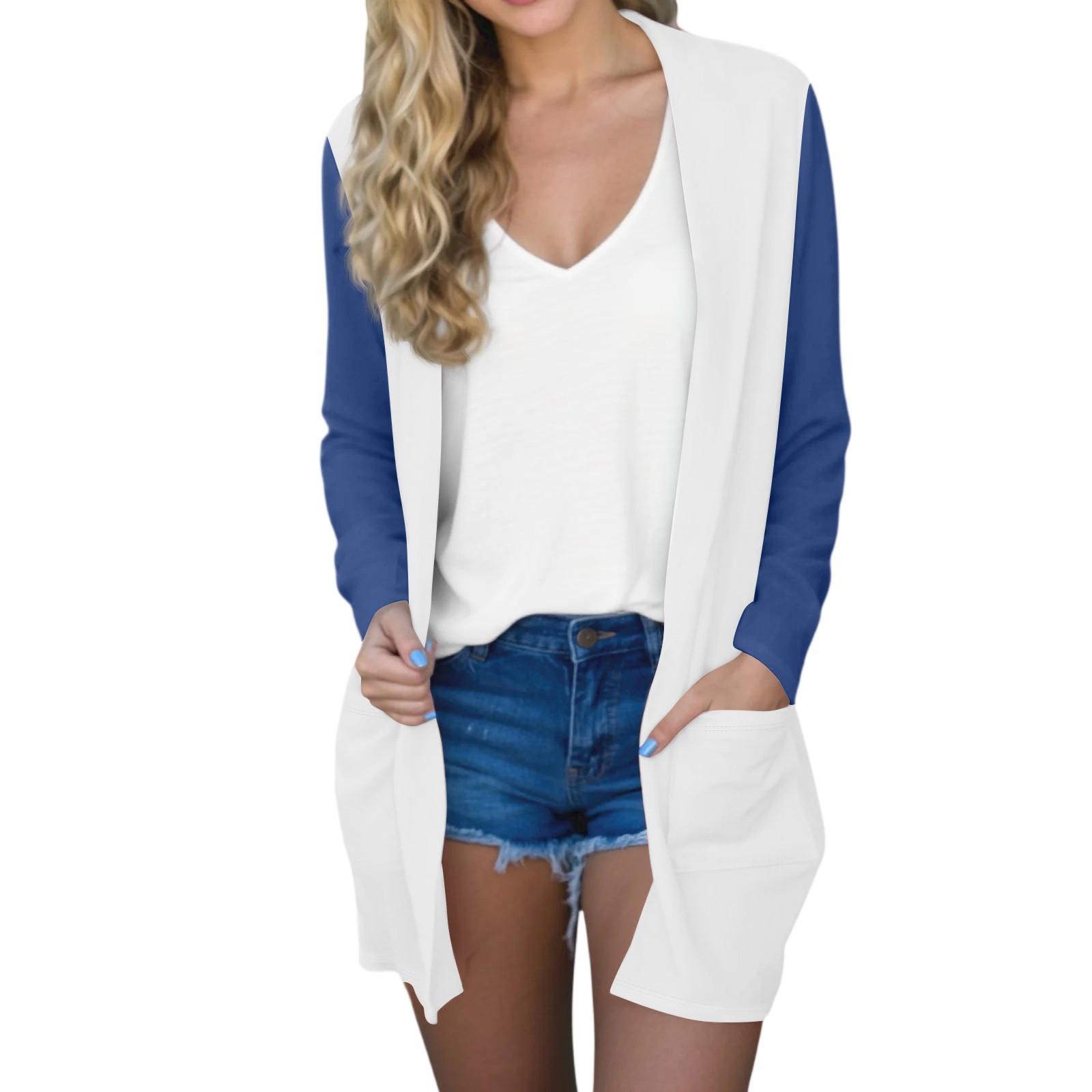 

Women s Fashion Casual Comfortable Splicing Color Mid-Length Cardigan Jacket M