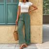 Womens Summer Beach Pants Boho Drawstring Elastic Waist Hollow Out Wide Leg Casual Lightweight Trousers
