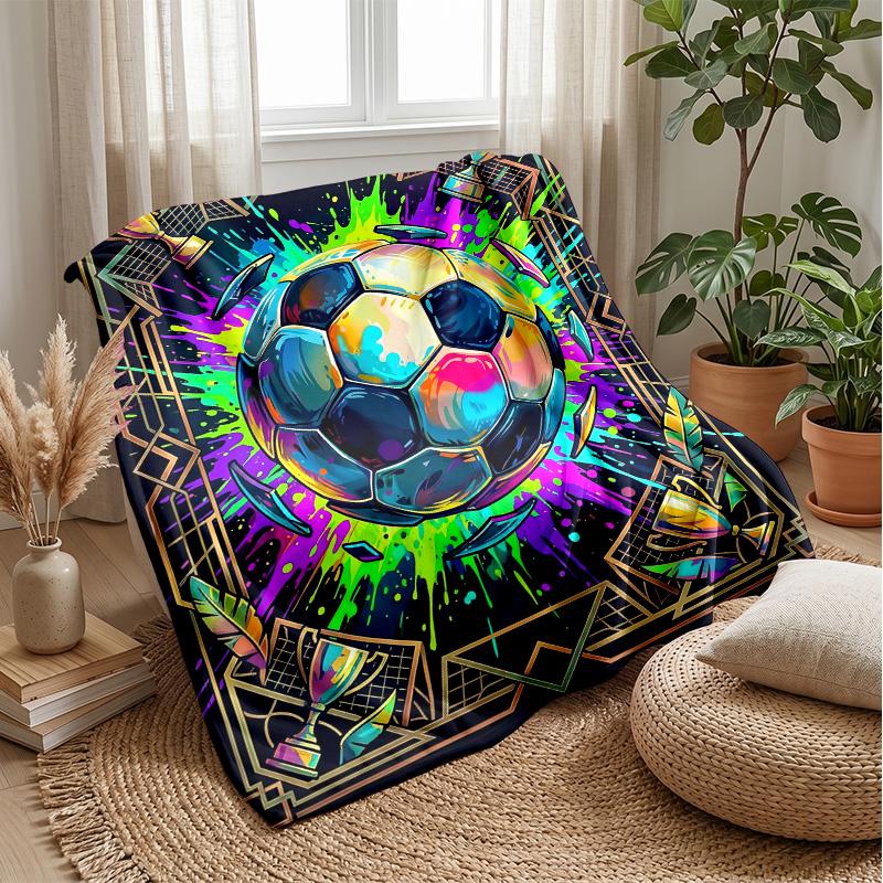 Soccer Ball Artwork Theme blanket Lightweight Warm Flannel Blanket Decorative Throw Blanket for Home Decoration