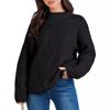Autumn and Winter Women's Plus Size Drop Shoulder Loose Casual Stranded Knit Pullover Sweater
