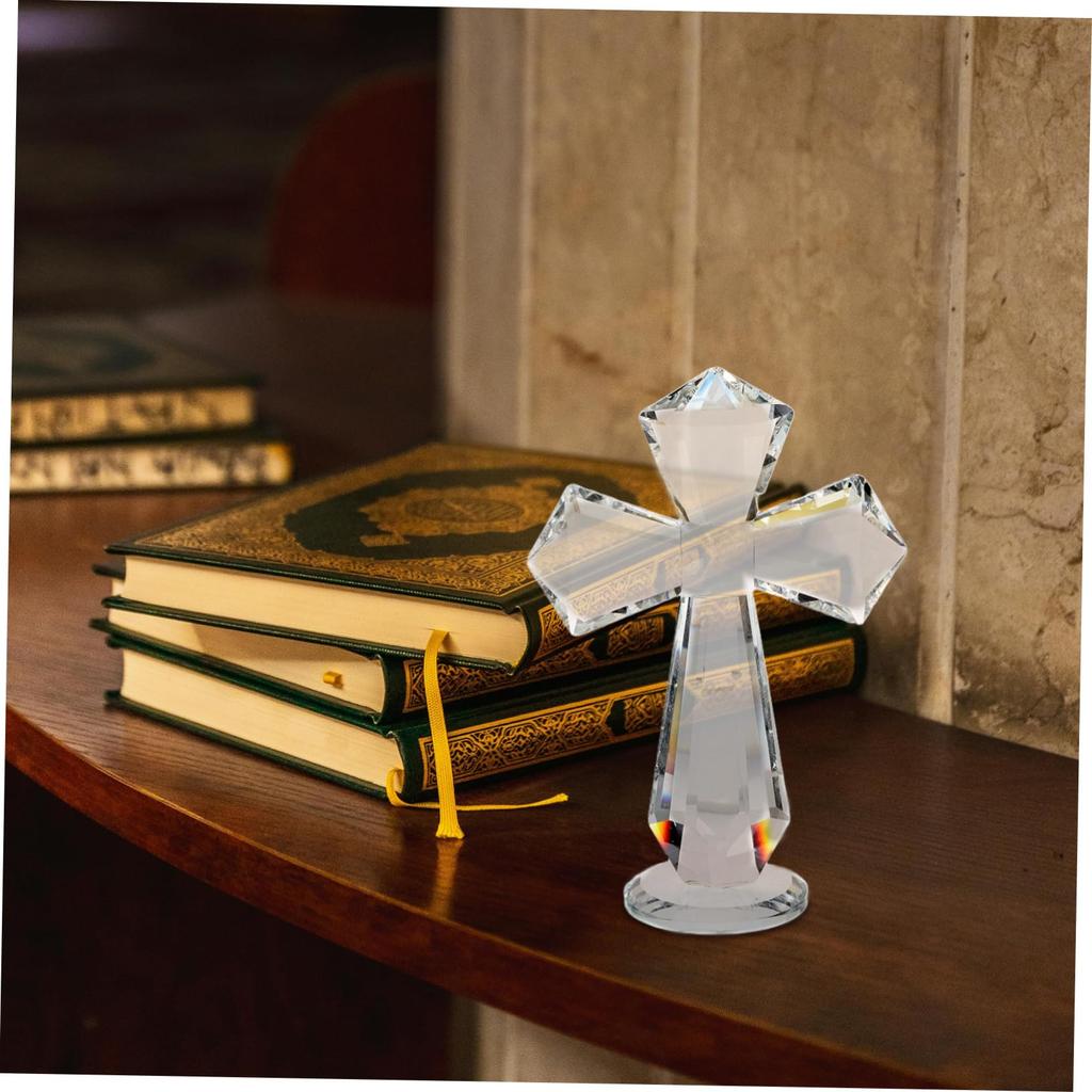 VINTORKY Glass Cross Decorative Cross Statue Christian Cross Figurine Tabletop Cross Figurine Easter Cross Sculpture Blessing