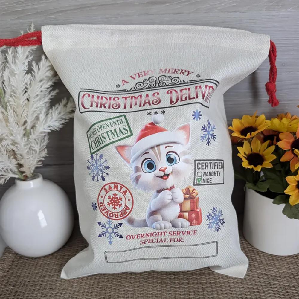 Custom Santa Bag Santa Sack Christmas Drawstring Gift Bag Merry Xmas Stocking Holiday Party Decor New Year Kids Present 30x40cm
