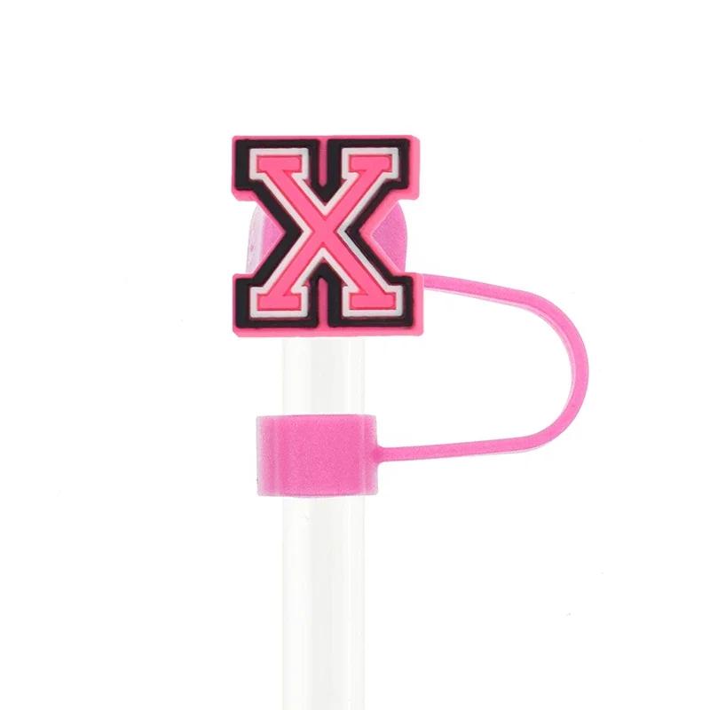 1PC Pink Letter PVC Straw Covers Cap Compatible For Most 30&40Oz Cup 10mm Straw Toppers Reusable Splash Proof Straw Caps