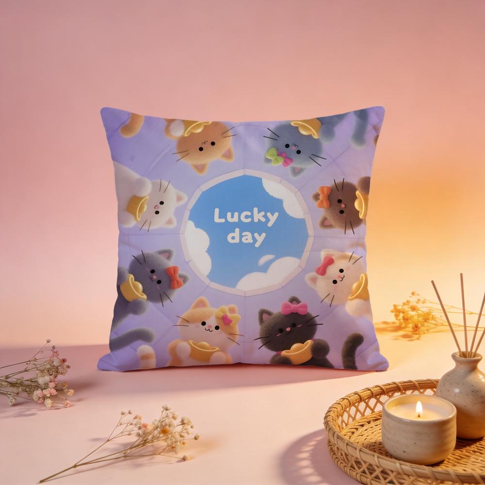 Lucky Cute Cat Group Cushion Cover Comfortable Durable Pillow Cover MultiScene for Home Office Car Sofa