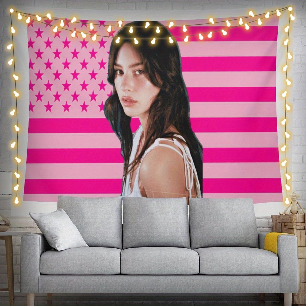 Gracie Musics Abrams Tapestry Wall Hanging  American FlagInspired Pink Stripes  Star Design Super Fine Fiber Vertical Wall