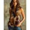 VEZFAA Moda Donna Casual Estate Primavera Stampa a Blocchi di Colore Senza Maniche Scollo all'Americana Bluse & Camicie