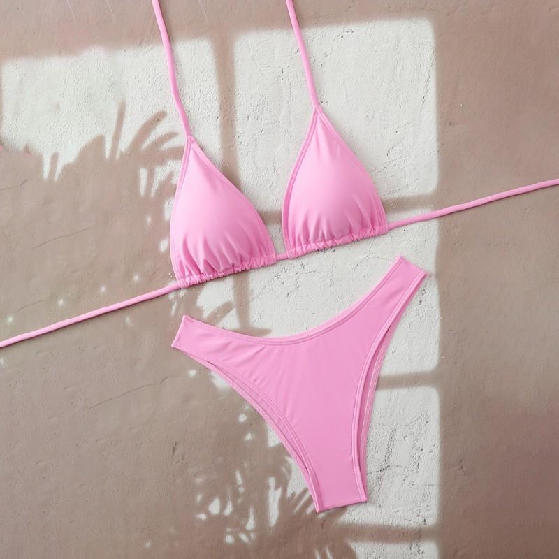 Solid Color Bikini Swimsuit Sexy Split Triangle Bag