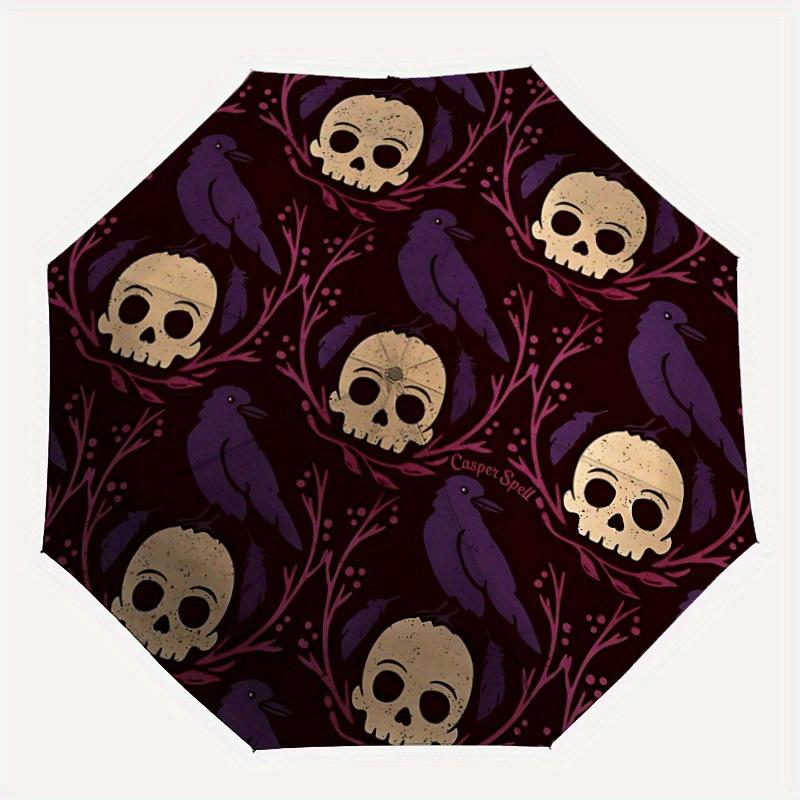 

1pc Skulls Ravens Automatic Open/close, All-Season Portable Folding Umbrella, Travel, Everyday, Formal Events - Compact Luxury Parasol, Outdoor Access