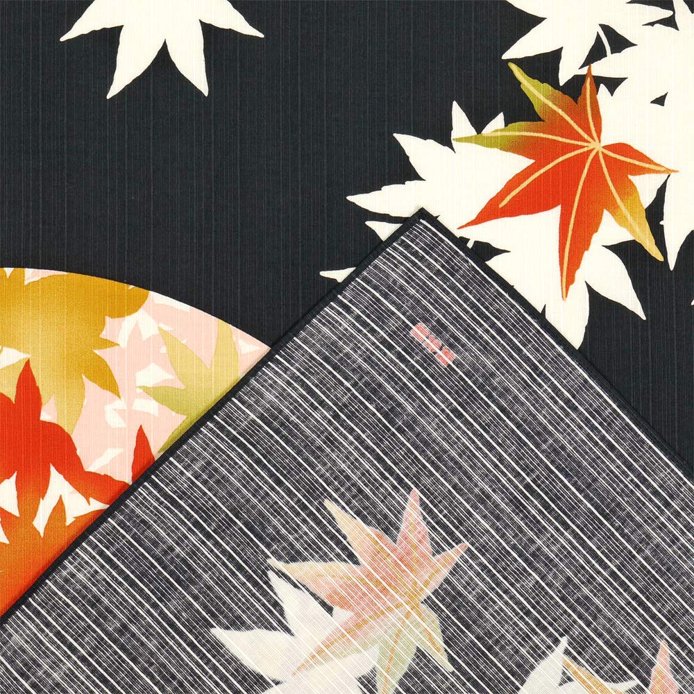 Hamamonyo Large Furoshiki Graceful Autumn Black (90cm) - Leaves,
