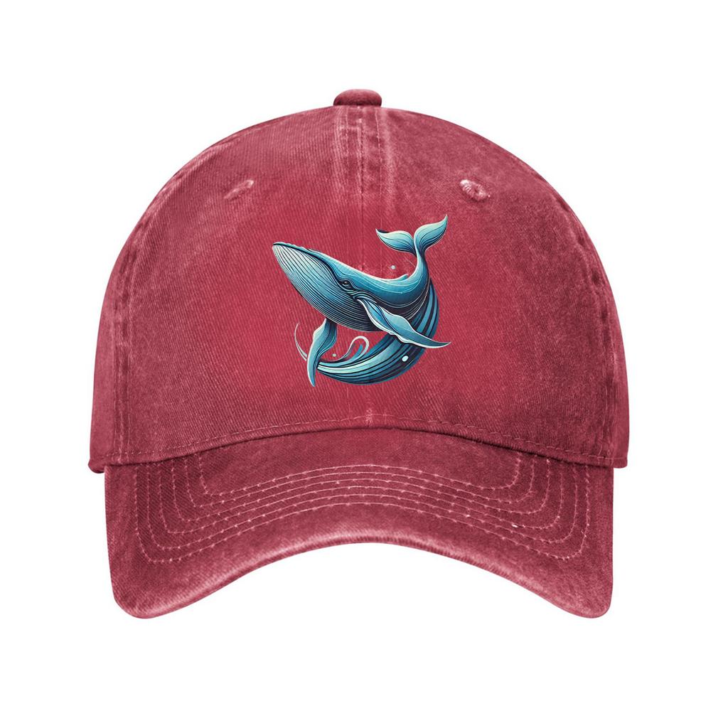 Blue Whale Illustration Baseball Cap Unisex Adjustable Cotton Washed Denim Cap Casual Outdoor Headwear