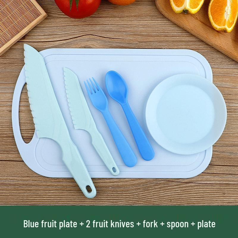 Safe Plastic Fruit Knife & Cutting Board Set for Kids