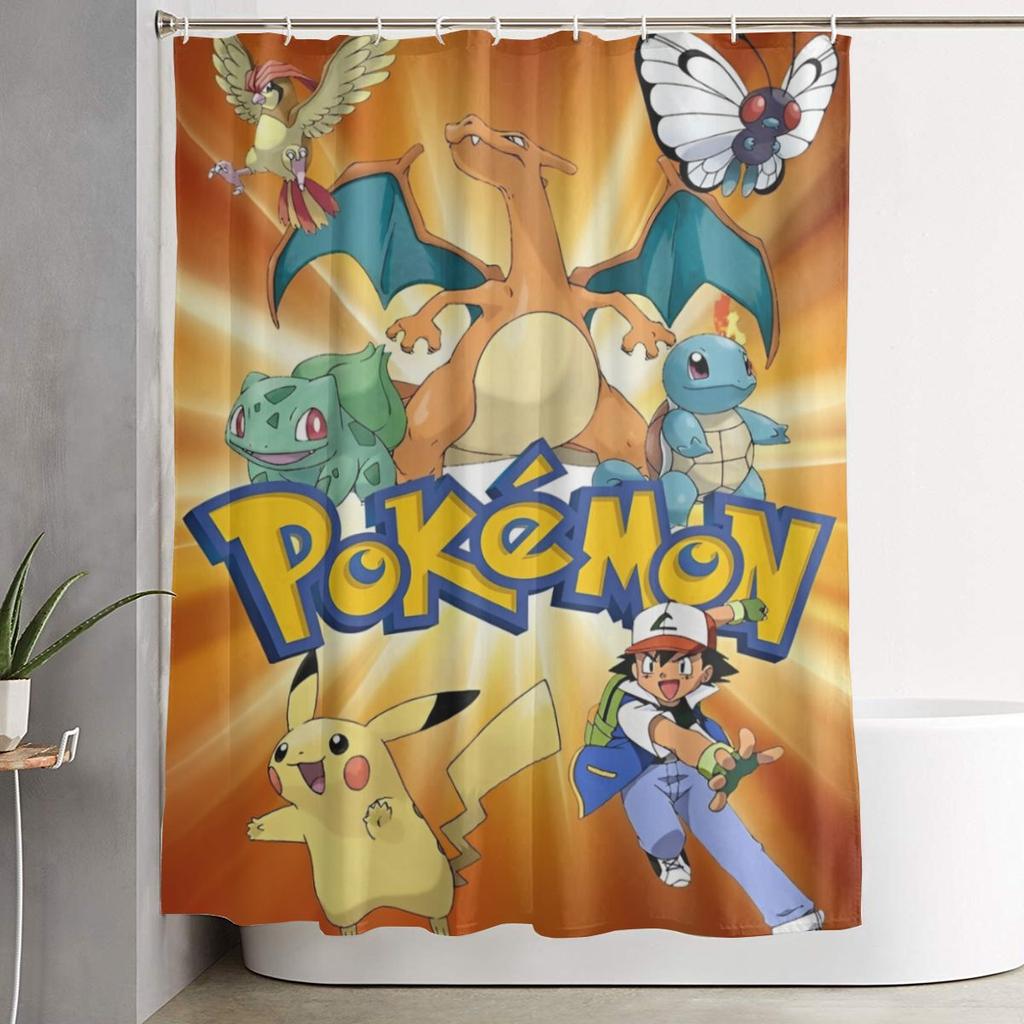 Kreslené postavičky Pokémonů Squirtle Sprchový závěs pro koupelnovou výzdobu Lehké sady sprchových závěsů 60X72 palců s háčky