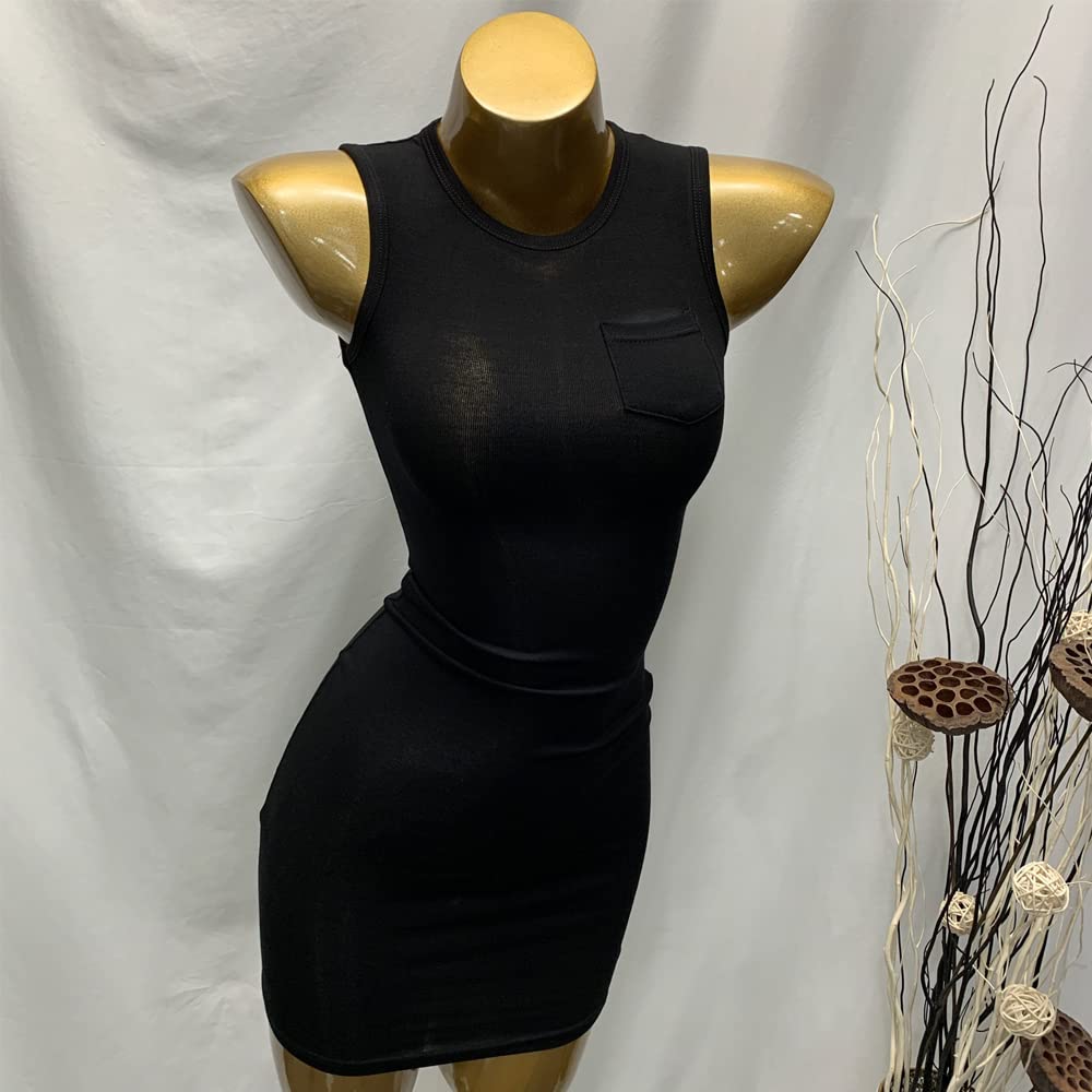 Yuoku Sexy Sleeveless Mini Tight Short Sexy Casual Short Skirt Women's Dress, Fit, Slimming, Length, Gathered, Dress, (Type A, Black)