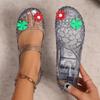 Fashion Plastic Flower Decoration Jelly Shoes Women 2025 Summer Low Wedge Heels Sandals Soft Cloud Non Slip Outdoor Sandals Rain Boots