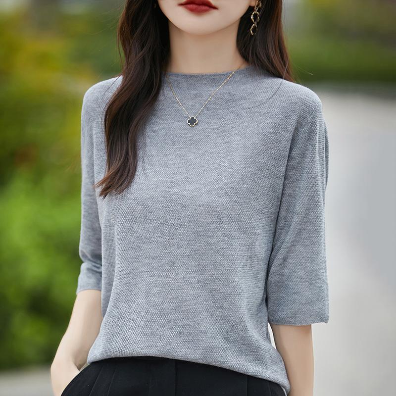 Women's Wool Sweater Qinghe Cashmere 50% Silk 50% Wool Autumn and Winter Wool Pullover Soft and Warm