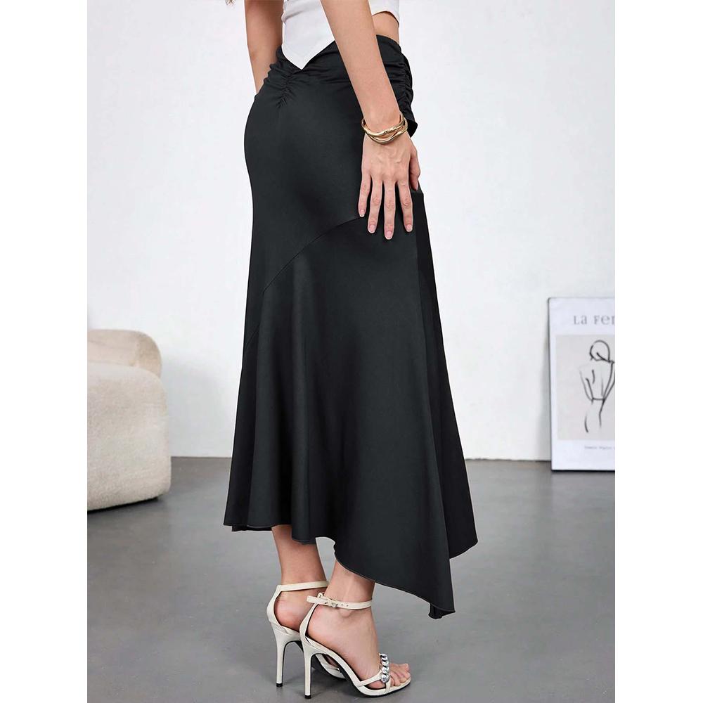 Women's Western Asymmetrical Long Skirt Vintage Boho Metal Ring Ruched Flowy Coquette Skirts