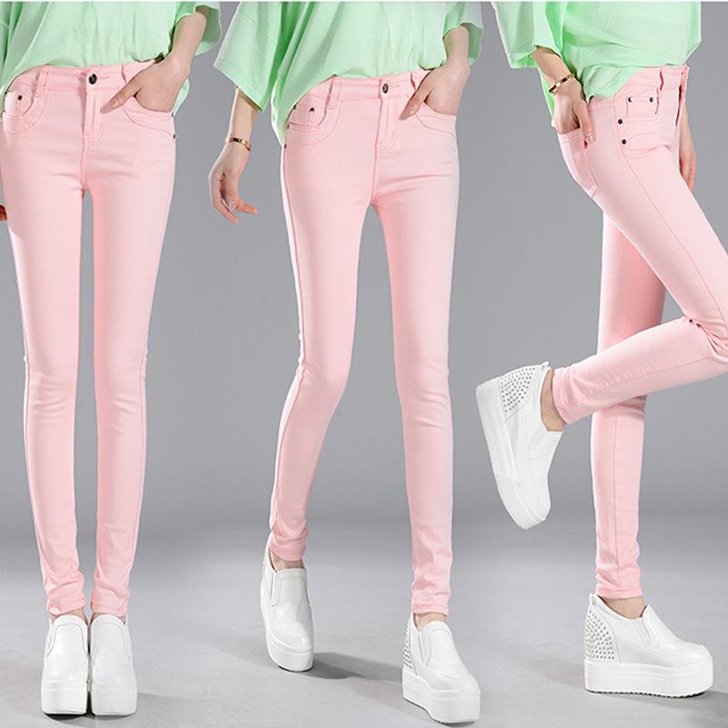 Candy Color Women's Skinny Jeans - Elastic Slim Fit Pencil Pants for Spring and Autumn