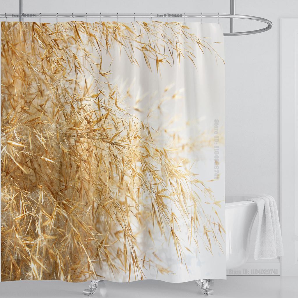 Plant Wheat Straw Shower Curtain Waterproof Shower Curtain Polyester Fabric 3D Printed Curtain Bathroom Decoration with Hooks