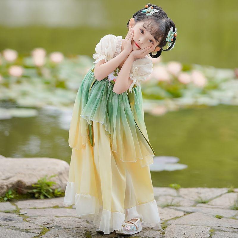 Girls' Summer Hanfu Ruqun Dress: New Chinese Style Princess Performance Costume