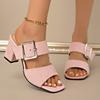 Fashion Summer New High-heeled Suede Square Toe Exposed Metal Buckle One-foot Anti-slip and Wear-resistant Slippers
