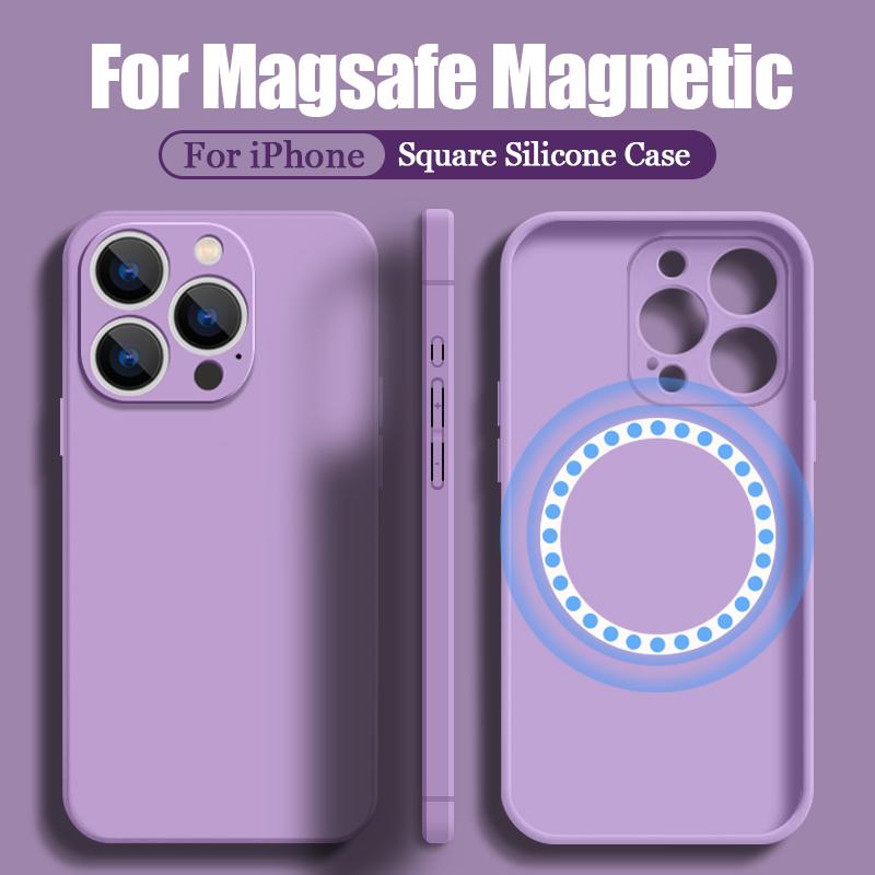 Magnetic For Magsafe Case For iPhone 15 Pro Max Coque Built-in Metal Plate Soft Silicone Cover For iPhone 14 16 Pro Max 13 12 11