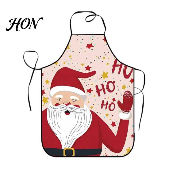 Oil Proof Cooking Cover Christmas Apron with Santa Gingerbread Prints, Waterproof Resistant Holiday Apron, Adjustable Tie for Kitchen Baking