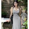 2026 Gray Suspender Dress Women's Summer Texture Slim and Thin Pear-shaped Figure Hip-wrapped Long Skirt