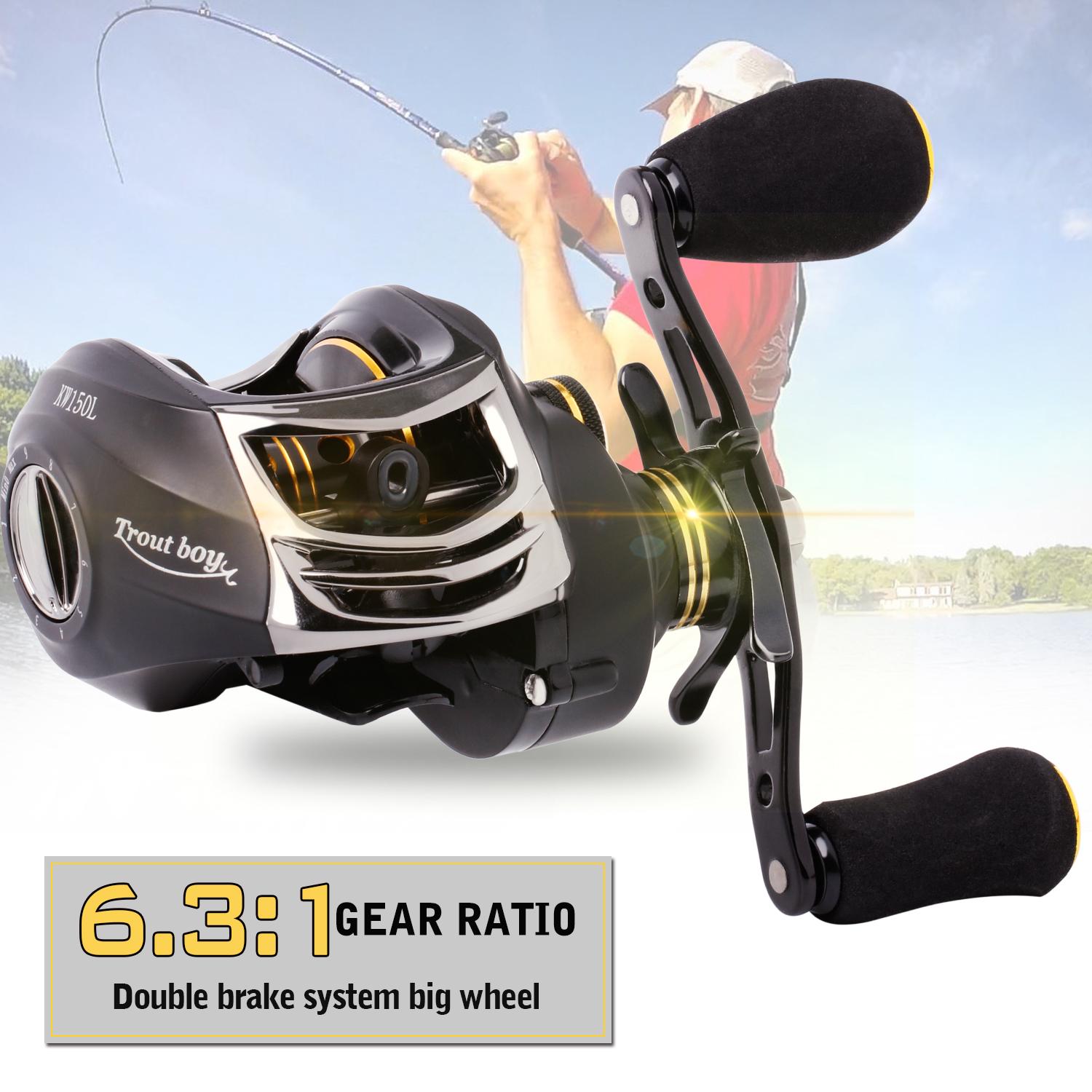 

Рыболовные катушки Катушки для приманки 12 BB с двойными тормозами 7,7 унций 13 фунтов Карбоновая рыболовная катушка для приманки Right Hand чёрный/жёлтый