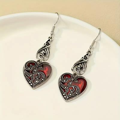 Christmas Halloween Women's Western- Alloy Gothic Dark Drip Heart Pattern Minimalist Statement Earrings