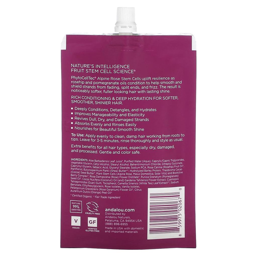 Andalou Naturals 1000 Roses, Complex Deep Conditioning, Color Care, Hair Mask, 1.5 Fl Oz (44 Ml)